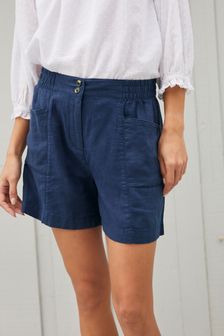 Navy Blue Linen Blend Shorts