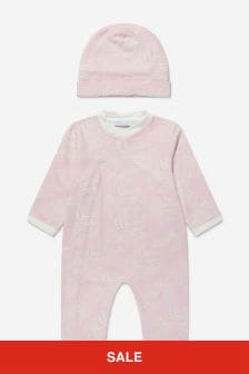 Roberto Cavalli 赤ちゃんの女の子 コットンロンパース&ハット ピンクにセット