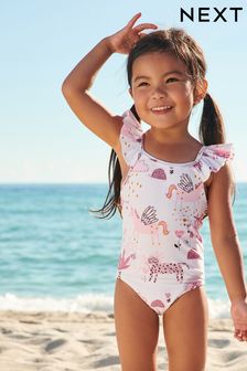 White/Pink Frill Sleeved Swimsuit (3mths-12yrs)