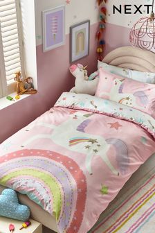 Pink 100% Cotton Printed Bedding Duvet Cover and Pillowcase Set