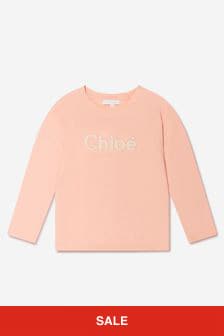Chloe Kids Girls Long Sleeve Logo T-Shirt in Pink