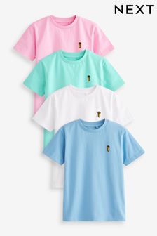 Pastels Short Sleeve Stag Embroidered T-Shirts 4 Pack (3-16yrs)