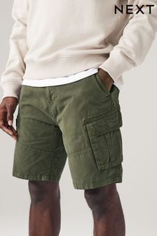 Khaki Green Cotton Cargo Shorts