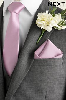 Pale Pink Silk Tie And Pocket Square Set