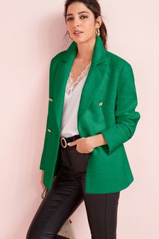 Green Bouclé Blazer Jacket