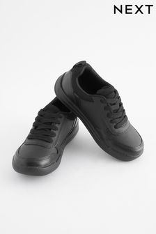 Black Lace-Up School Trainers