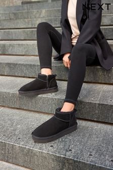 Black Shower Resistant Faux Fur Lined Suede Ankle Boots