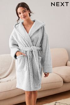 Grey Short Teddy Borg Fleece Dressing Gown