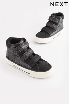 Black Glitter Touch Fastening High Top Trainers