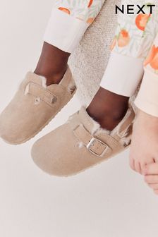 Beige Leather Corkbed Mule Slippers