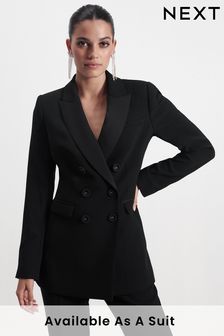 Black Double Breasted Crepe Tuxedo Jacket