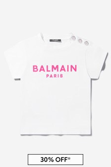 Balmain Girls White Cotton Logo T-Shirt