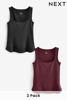 Black/Berry Thermal Vest Tops 2 Pack
