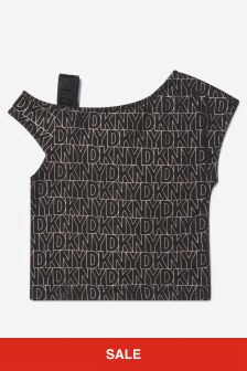 DKNY Girls Cotton Jersey Shoulder Strap T-Shirt in Black