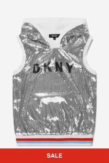 DKNY Girls Sequin Sleeveless Hoodie in Silver