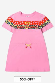 Marc Jacobs Girls Cotton Logo Dress in Pink