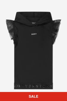 DKNY Girls Cotton Hooded Dress in Black