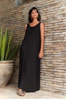 Black Sleeveless Jersey Maxi Dress