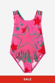 Stella McCartney Kids Girls Star Print Swimsuit With Tassels in Pink