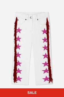 Stella McCartney Kids Girls Cotton Denim Star Jeans in Ivory