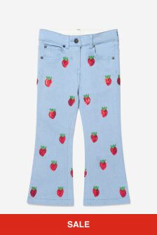 Stella McCartney Kids Girls Cotton Denim Strawberry Jeans in Blue