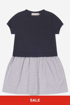 Bonpoint Girls Mixed Material Dress in Navy