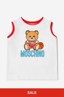 Moschino Kids Boys Cotton Basketball Teddy Sleeveless T-Shirt in White