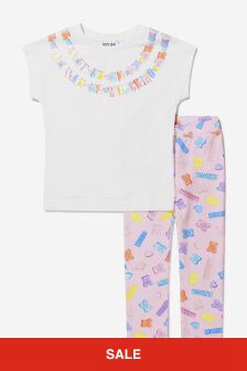 Moschino Kids Girls Cotton T-Shirt And Leggings Set in Pink/White