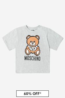 Moschino Kids Unisex Cotton Teddy Toy Logo T-Shirt in Grey