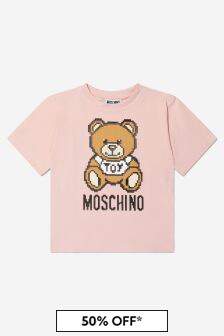 Moschino Kids Girls Cotton Teddy Toy Logo T-Shirt in Pink