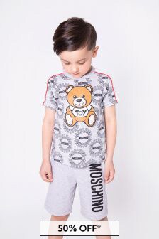 Moschino Kids Boys Cotton Logo Shorts in Grey