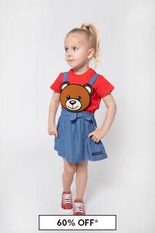 Moschino Kids Baby Girls Lyocell Teddy Bear Pinafore Skirt in Blue