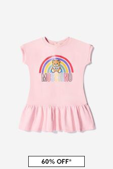 Moschino Kids Baby Girls Cotton Rainbow Logo Dress in Pink