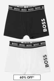 Boss Kidswear Boys Cotton Jersey Boxer Shorts 2 Pack in Black and White