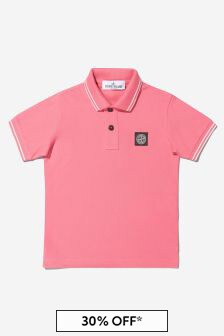 Stone Island Junior Boys Pink Cotton Logo Polo Shirt