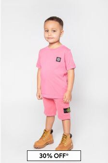 Stone Island Junior Boys Pink Cotton Short Sleeve Logo T-Shirt