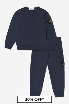 Stone Island Junior Boys Cotton Branded Tracksuit in Navy