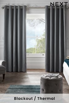 Steel Grey Steel Grey Cotton Blackout/Thermal Eyelet Curtains