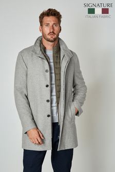 Light Grey Signature Italian Wool Rich Funnel Neck Coat With Removable Gilet