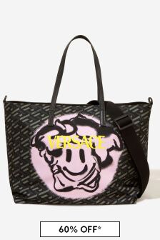 Versace Baby Tote La Greca Signature Print Changing Bag in Black