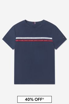 Tommy Hilfiger Boys Organic Cotton Logo Tape T-Shirt in Navy