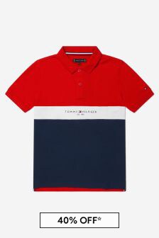 Tommy Hilfiger Boys Organic Cotton Colourblock Polo Shirt in Navy