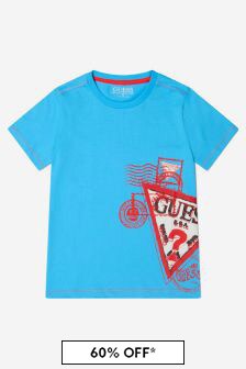 Guess Boys Cotton Jersey T-Shirt in Blue