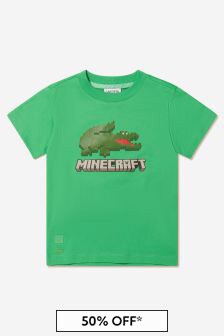 تيشرت قطن أخضر بكم قصير بشعار Minecraft للأولاد من Lacoste Kids