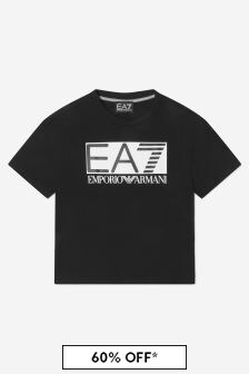 EA7 Emporio Armani Boys Cotton Jersey Logo T-Shirt in Black