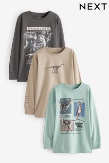 Mineral Dinosaurs Long Sleeve Graphic T-Shirts 3 Pack (3-14yrs)