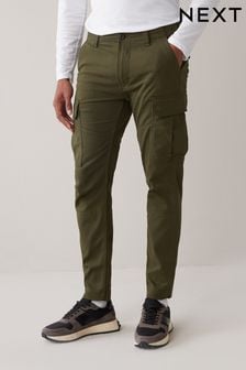 Khaki Green Cotton Stretch Cargo Trousers