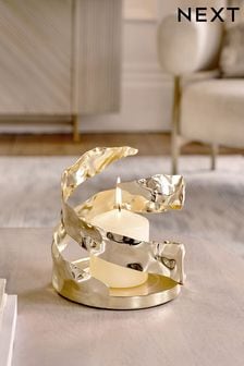 Gold Gold Metal Organic Shaped Hurricane Candle Holder