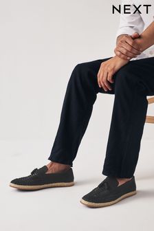 Black Leather Woven Loafers