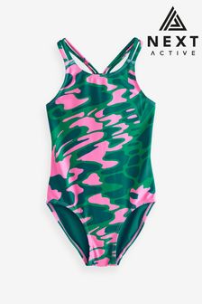 Green/Pink Sports Swimsuit (3-16yrs)